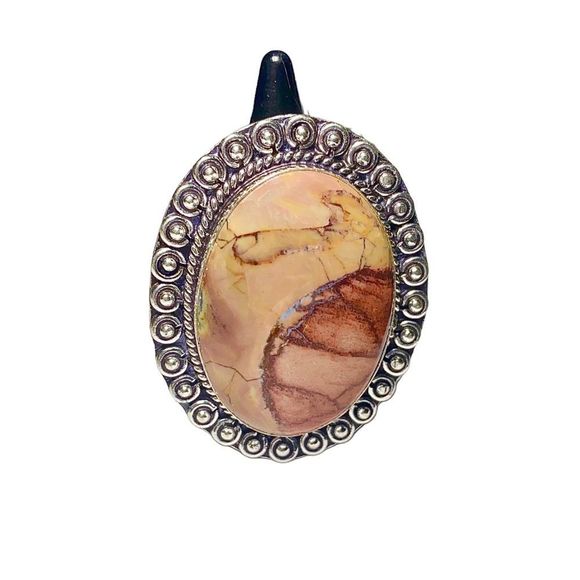 Natural Butterfly Jasper Gemstone in a Handcrafted 925 Silver Overlay Ring (8) - Picture 9 of 12